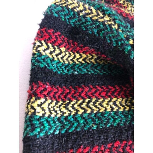 BAJA JOE Striped Hippie Boho Rasta Poncho Hoodie Size S Black Green,Red - Picture 7 of 15